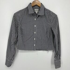 J.Crew Long Sleeve Button Shirt Women's XS Black Stretch Perfect Cropped Check